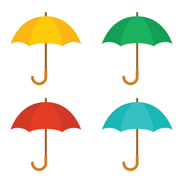 Sample Flat Logo Deisgn of umbrellas in red green aqua and yellow