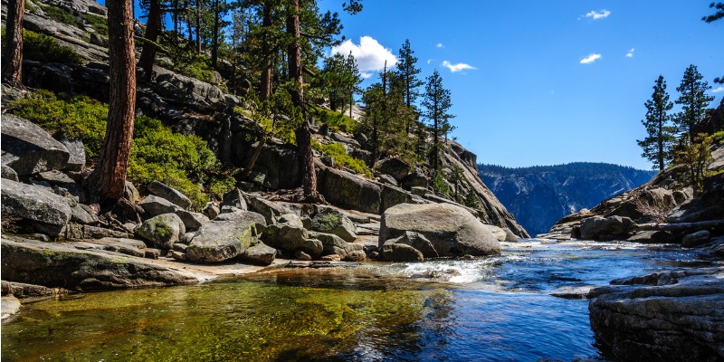 Yosemite river and Yosemite falls