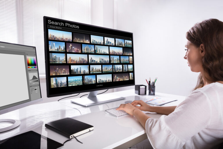 woman looking at stock photos